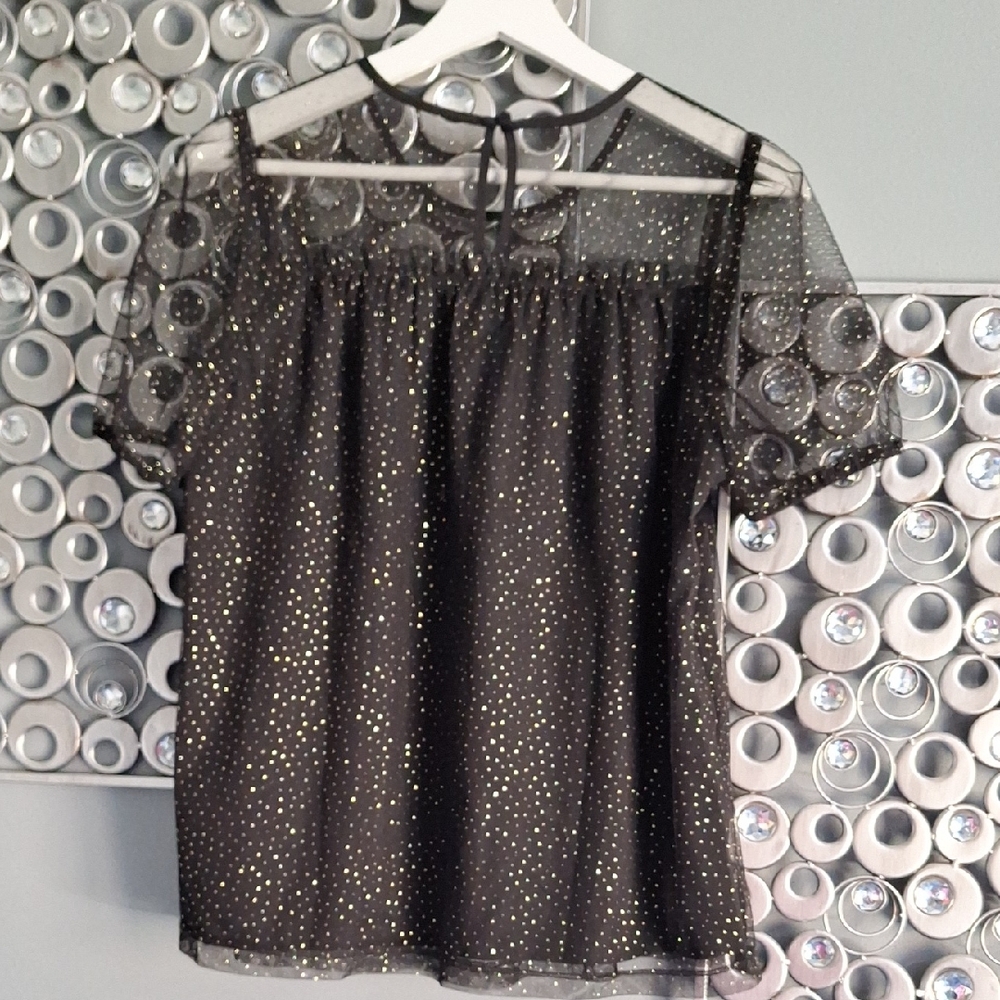 J. Crew Black and Gold Sheer Blouse